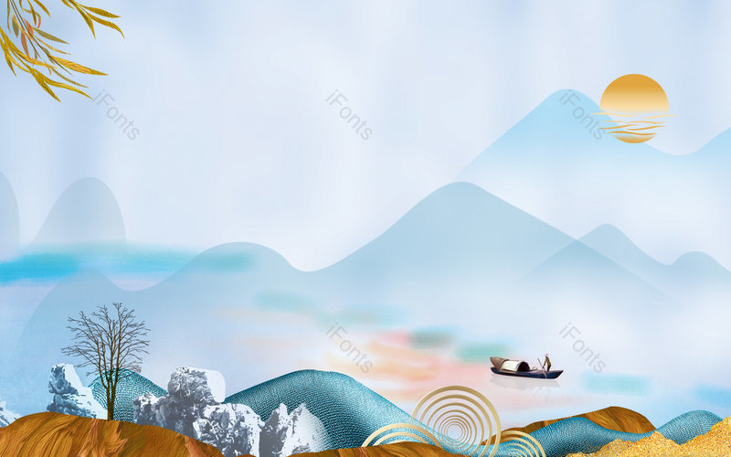 中国风唯美意境山水装饰背景设计,插画/手绘图,插画/手绘图库,插画/手绘图下载,插画/手绘